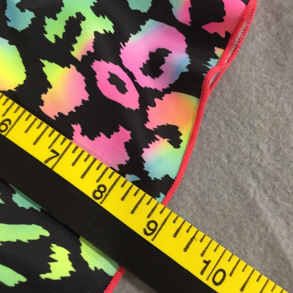 Girls Neon Rainbow Leopard Print One Piece Swim Dress Racerback Skirted Swimsuit